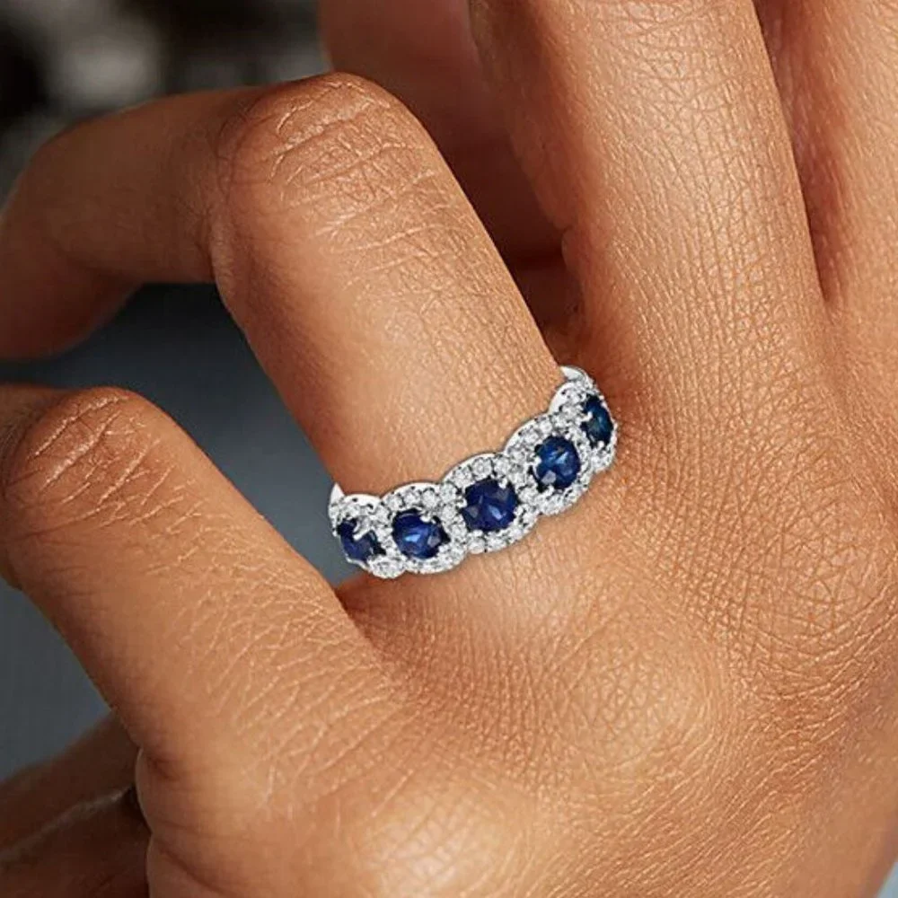 New Beautiful 925 Silver Blue Sapphire Band